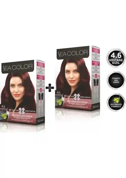 Sea Color 4.6 Kestane Kızılı Seti: Amonyaksız Krem Boya ile Uzun Ömürlü Renk