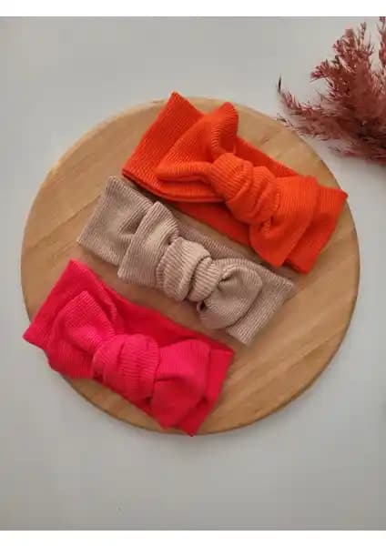 Seher Bebe Butik Kız Çocuk Ribana Bandana 3'lü Set: Konforlu Esnek Başbandı
