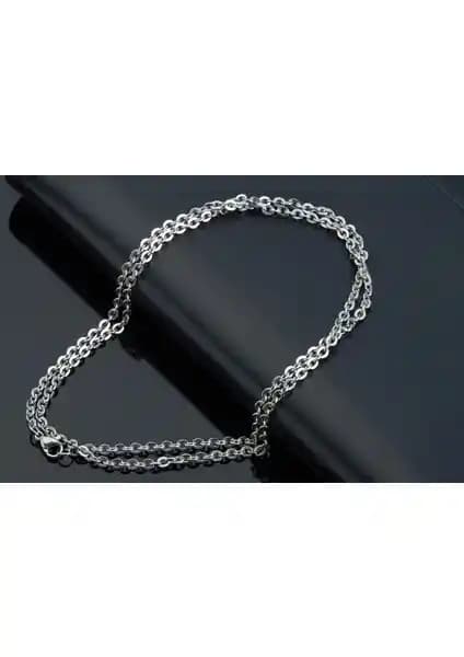 X-lady Accessories Chavin Gri Erkek Çelik Zincir 60 cm 3 mm Paslanmaz Dayanıklı Tasarım