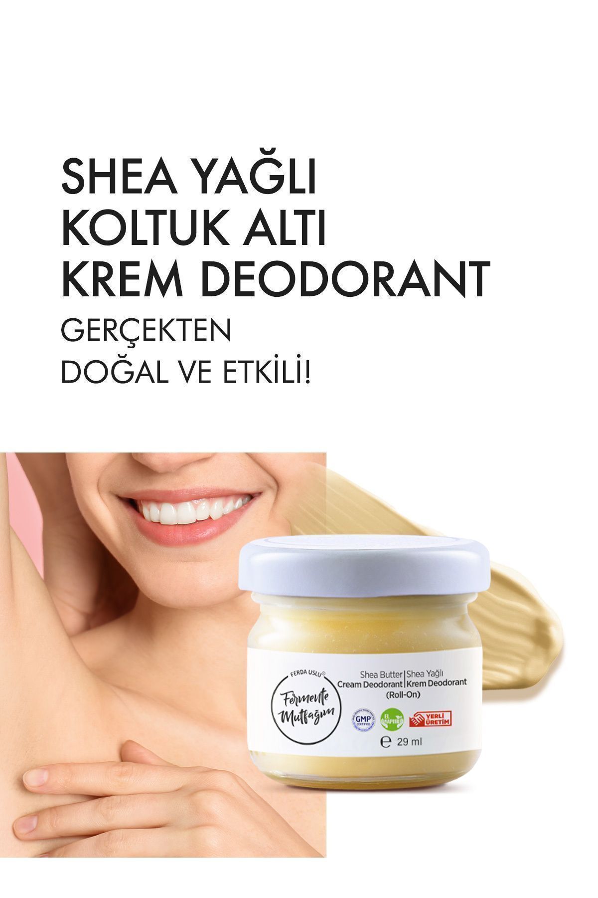 %100 Doğal Florayı Destekleyici Krem Deodorant - Shea, Kakao Hindistan Cevizi Yağı 29 ml