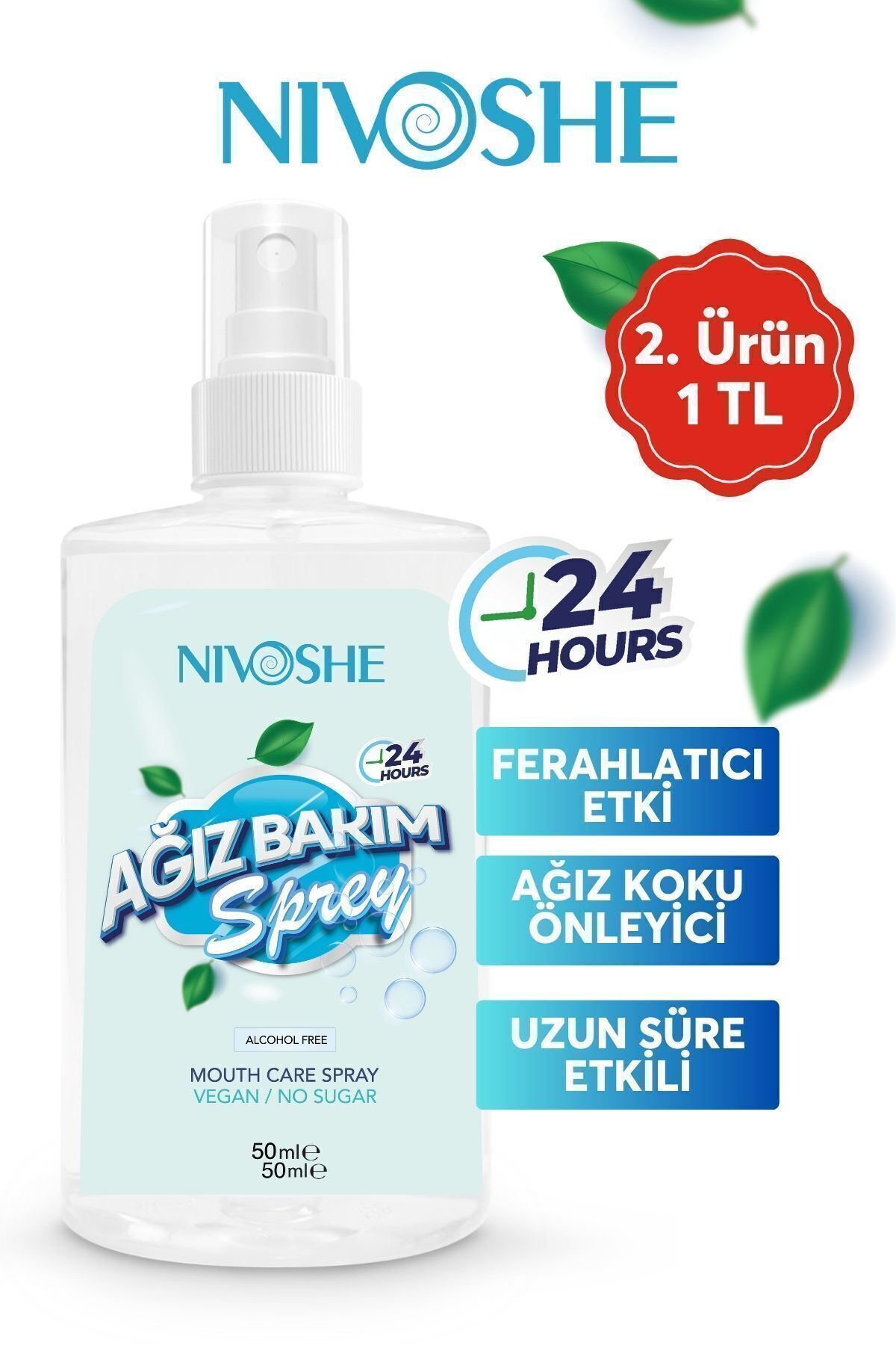 Ağız Kokusu Önleyici Sprey 50ml Artı 50ml Zengin Formülü Ile 4-6 Saat Ferahlık Spray Ağız Spreyi