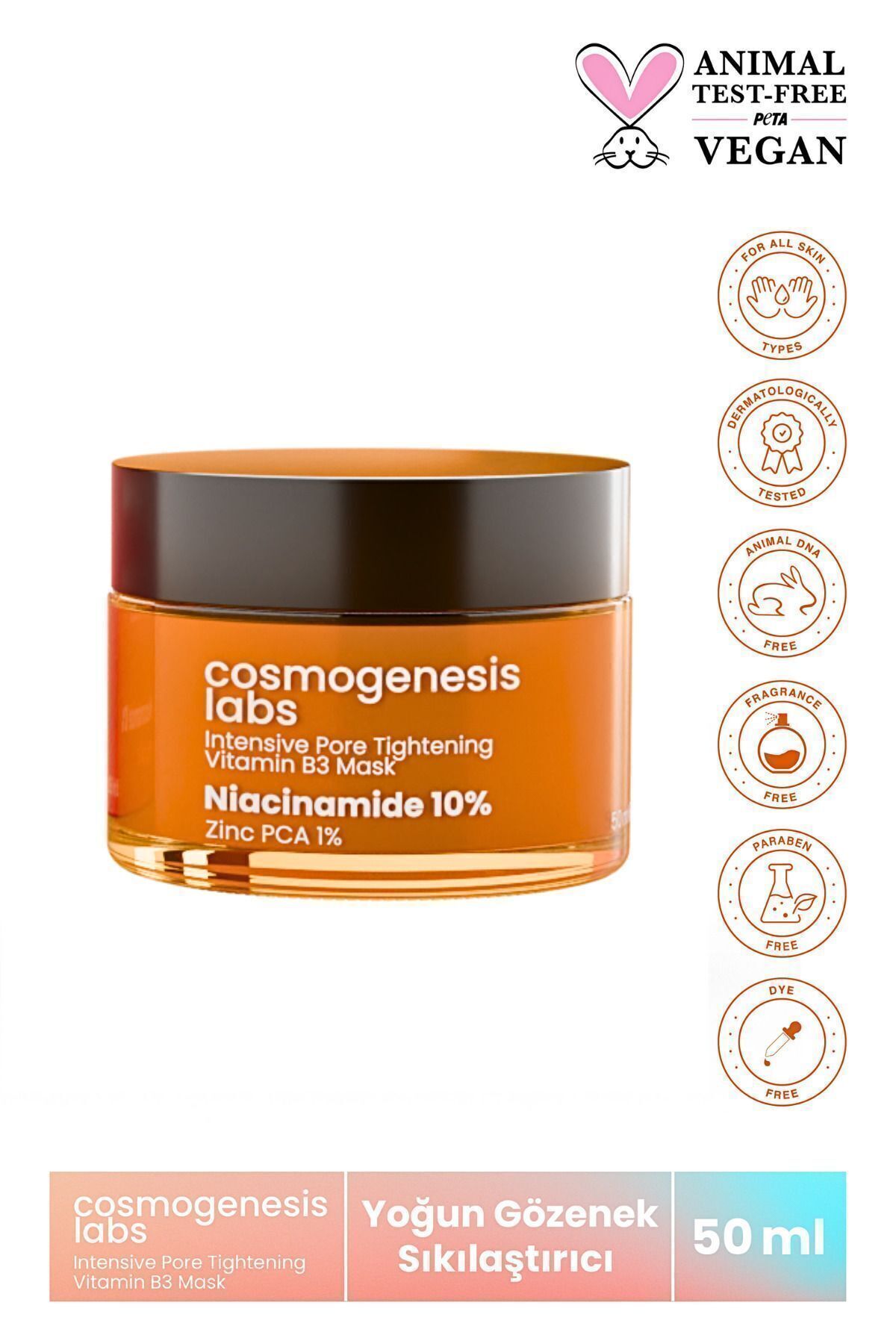 Gözenek Sıkılaştırıcı B3 Vitamini Niacinamide Maske 50ml Vegan Sivilce Önleyici (10% NİACİNAİMİDE)