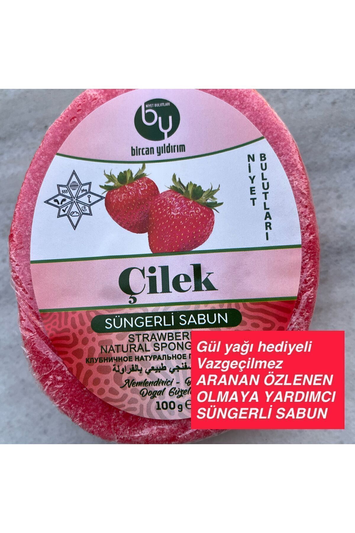 Süngerli Çilekli Sabun (aranan Özlenen Olmaya Yardımcı Niyet Kartı Ve Gül Yağı Hediyeli )