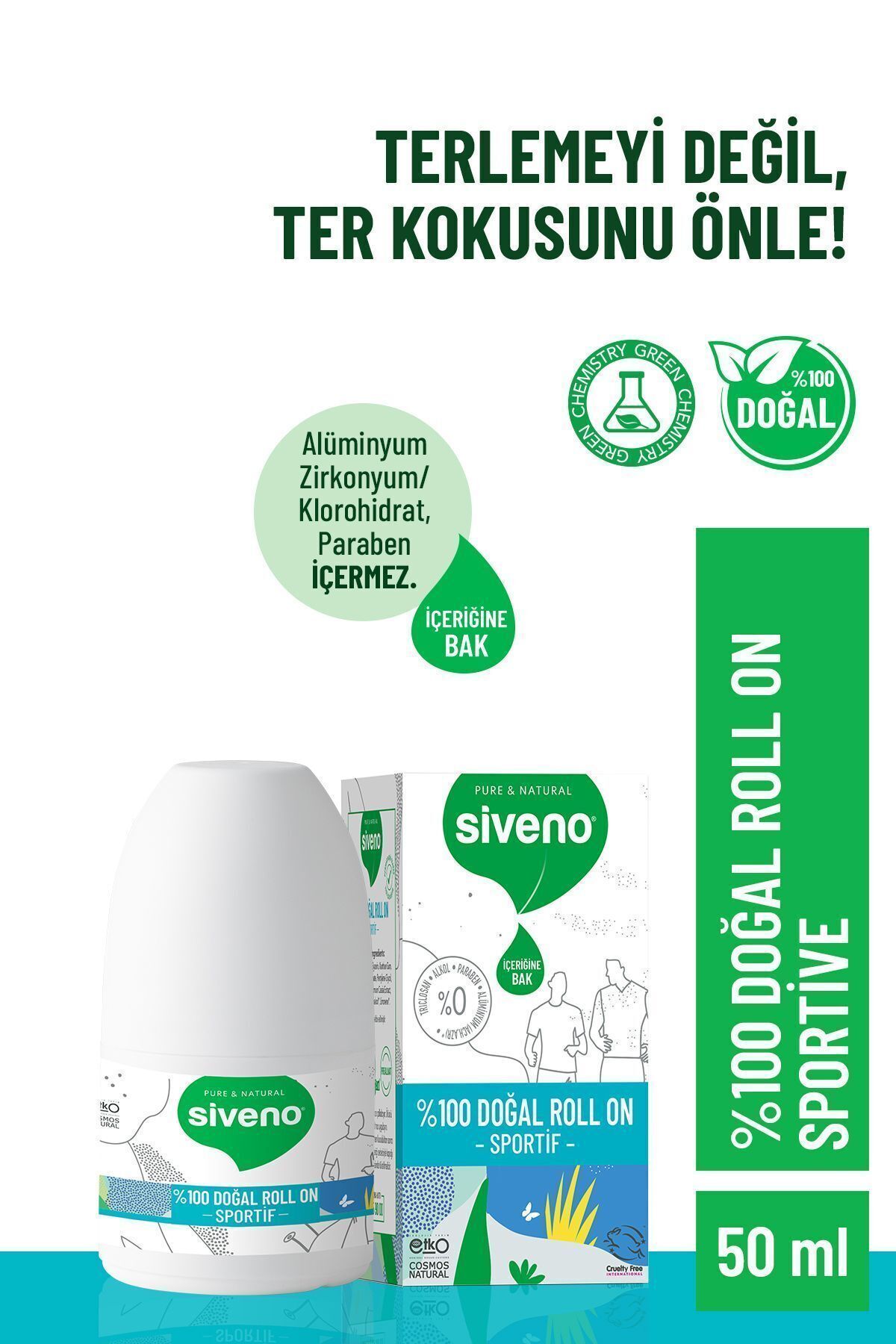 %100 Doğal Roll-on Sportif Sporcu Deodorant Ter Kokusu Önleyici Bitkisel Lekesiz Vegan 50 ml