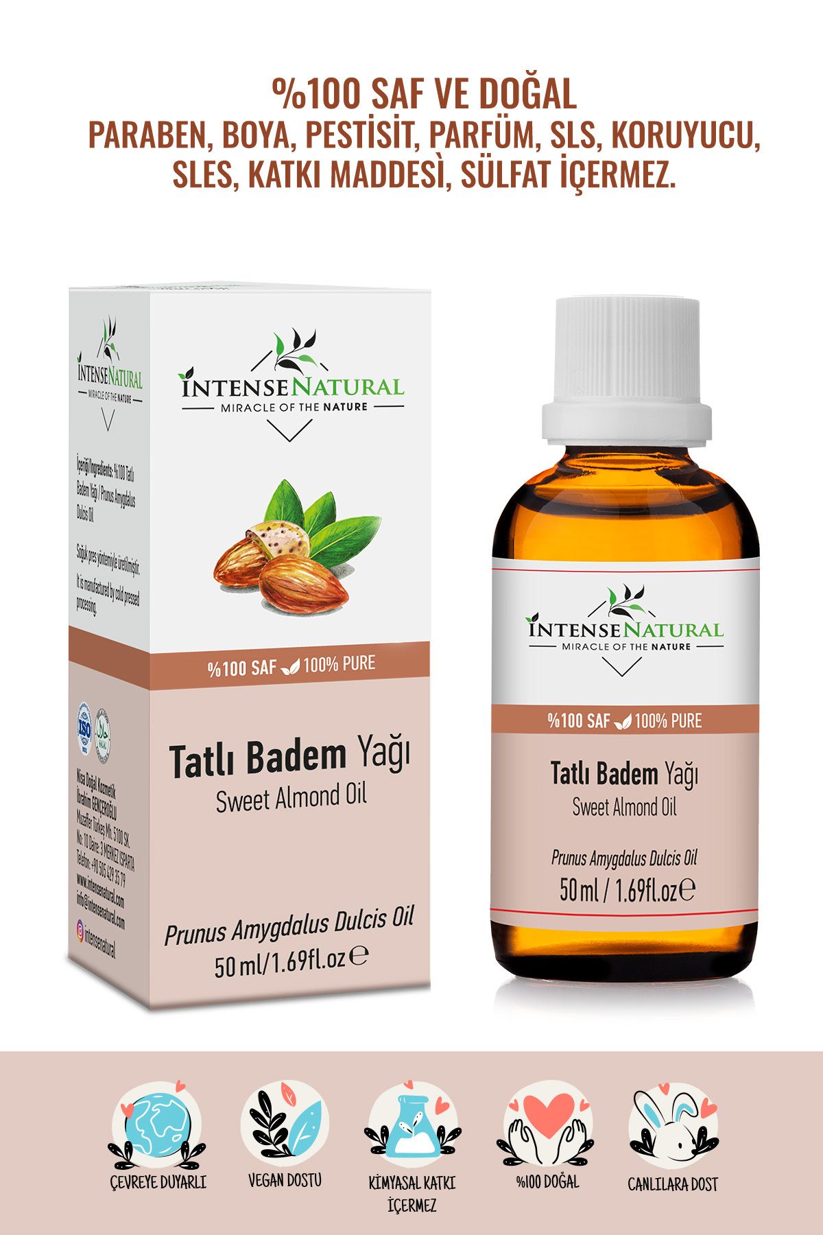 Badem Yağı Tatlı Soğuk Sıkım 50 ml %100 Saf Ve Doğal Sweet almond oil