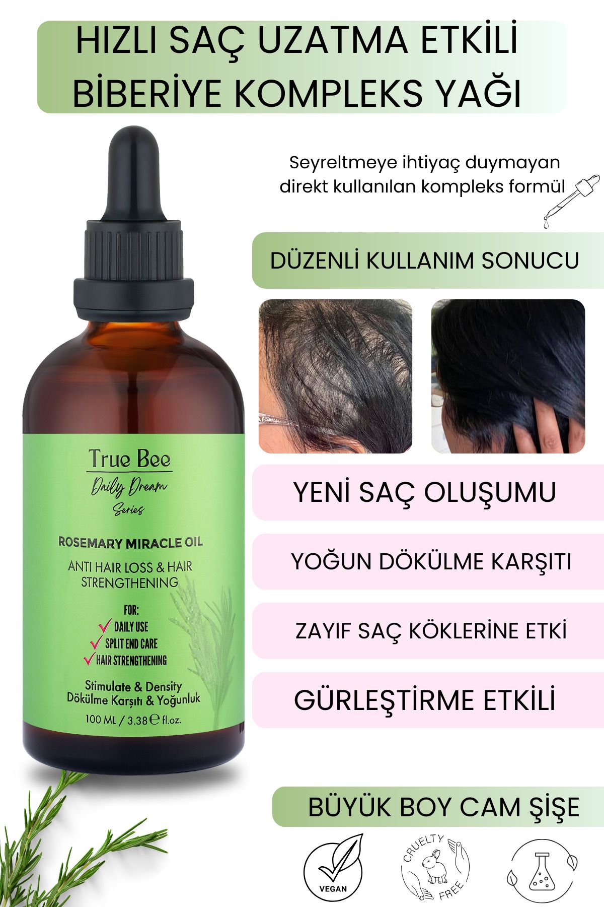 Daily Dream Series | Yeni Saç Oluşumu Ve Gürleştirme Etkili Biberiye Kompleks Saç Yağı 100 ml