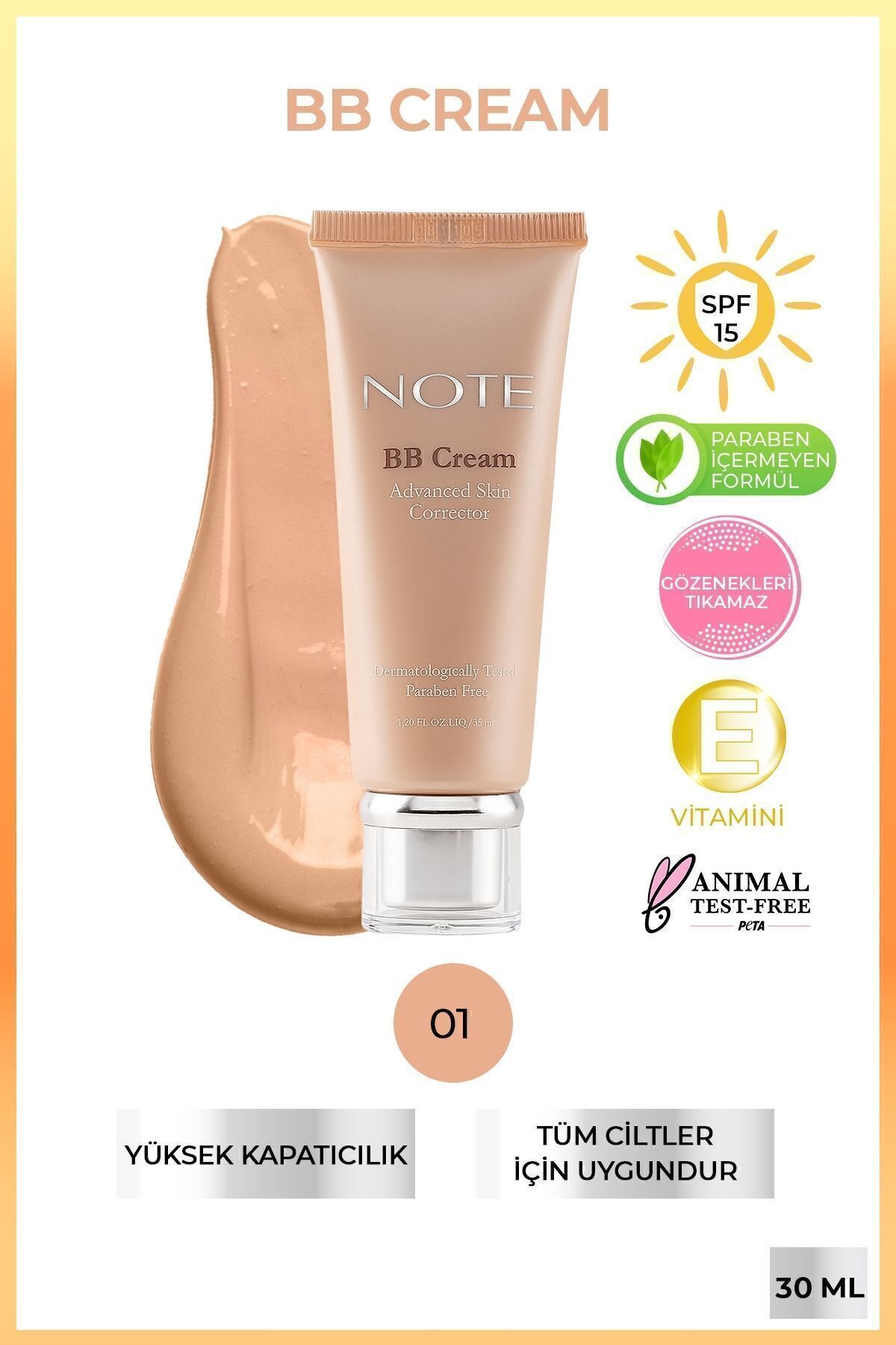 BB Cream 01 Nemlendirici Etkili Doğal Kapatıcı SPF 15 BB Krem