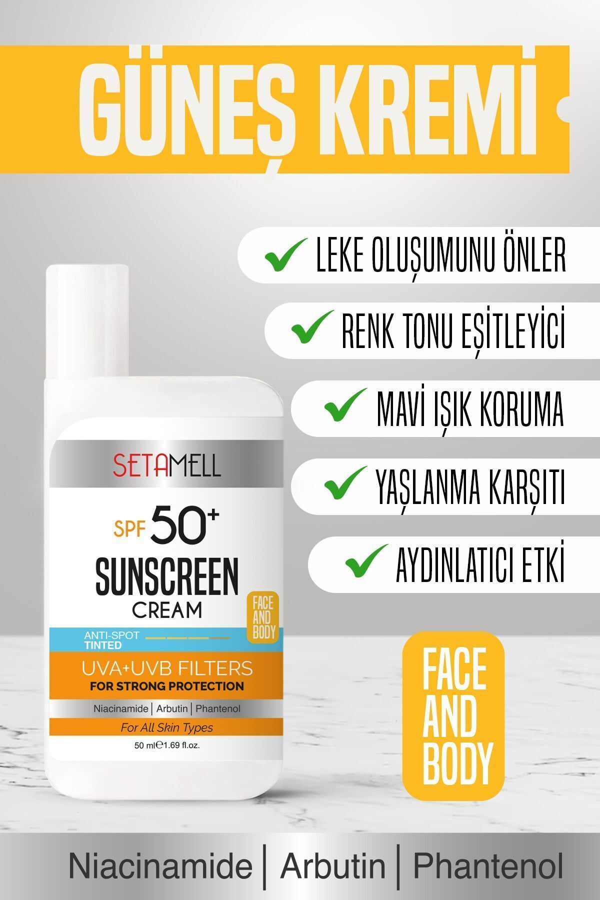 Ton Eşitleyici 50spf+ Güneş Kremi Kapatıcı Özellikli BB Renkli Güneş Kremi 50ml