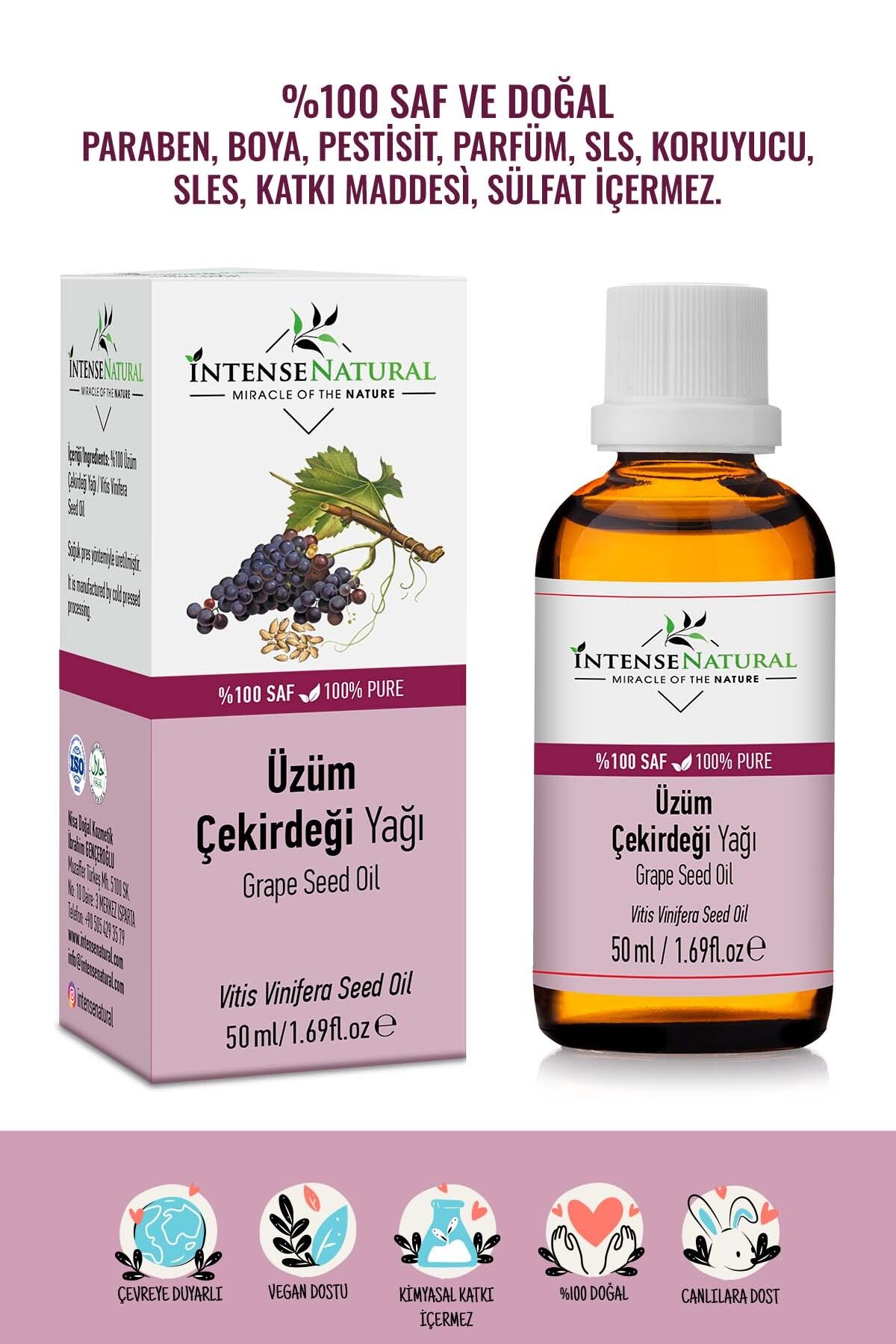 Üzüm Çekirdeği Yağı Soğuk Sıkım 50 ml %100 Saf Ve Doğal Grape Seed Oil