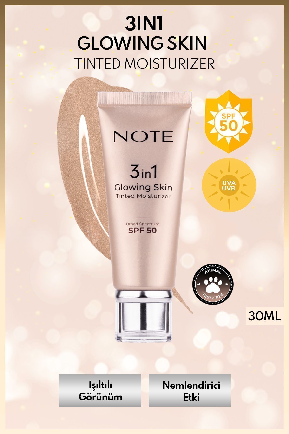 3 in 1 Glowing Skin Tinted Moisturizer 50 SPF Işıltılı Aydınlatıcı Krem