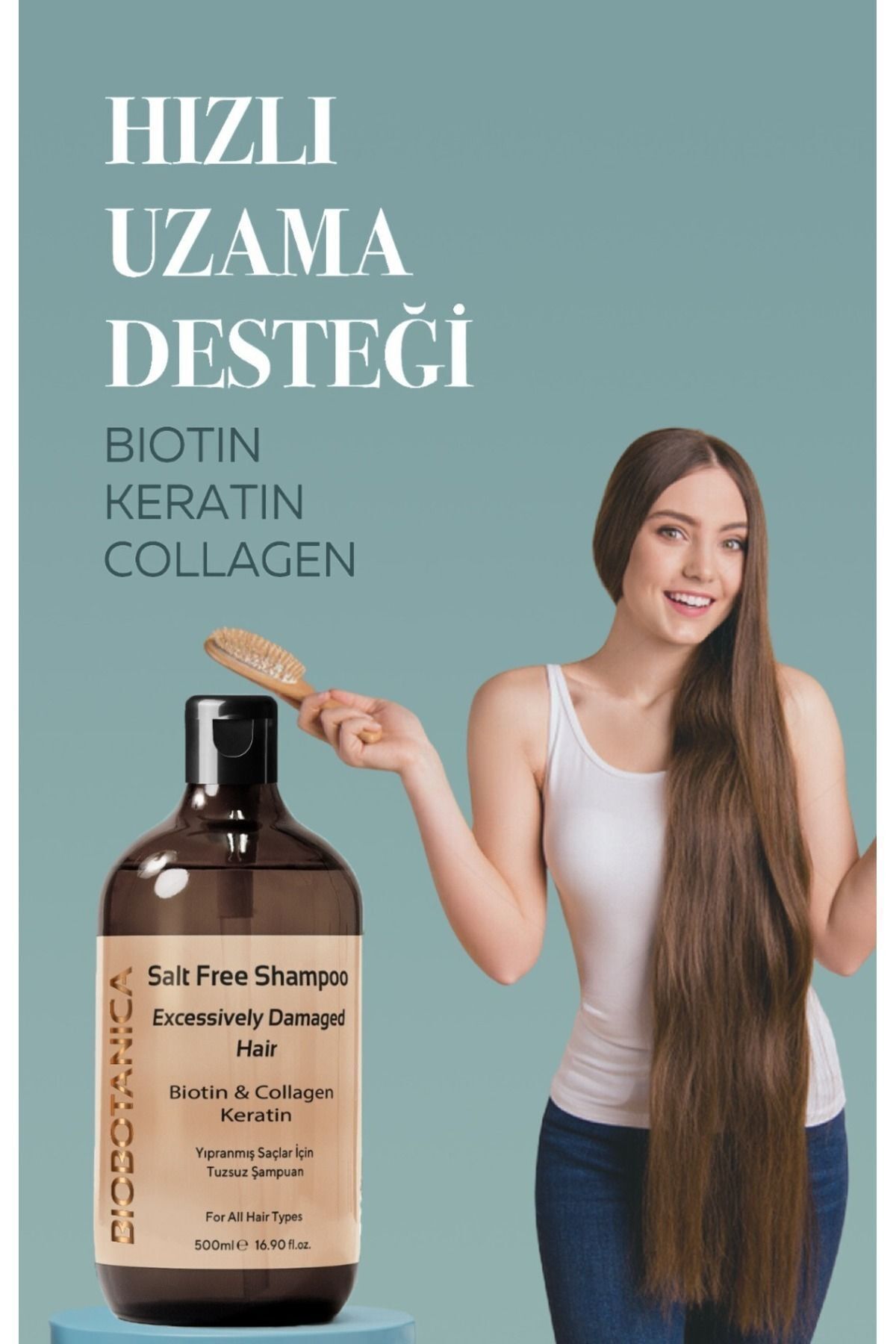 Yıpranma Karşıtı Tuzsuz Saç Şampuanı - Keratin Biotin Kolajen - Hızlı Saç Uzamayı Destekleyici 500ml