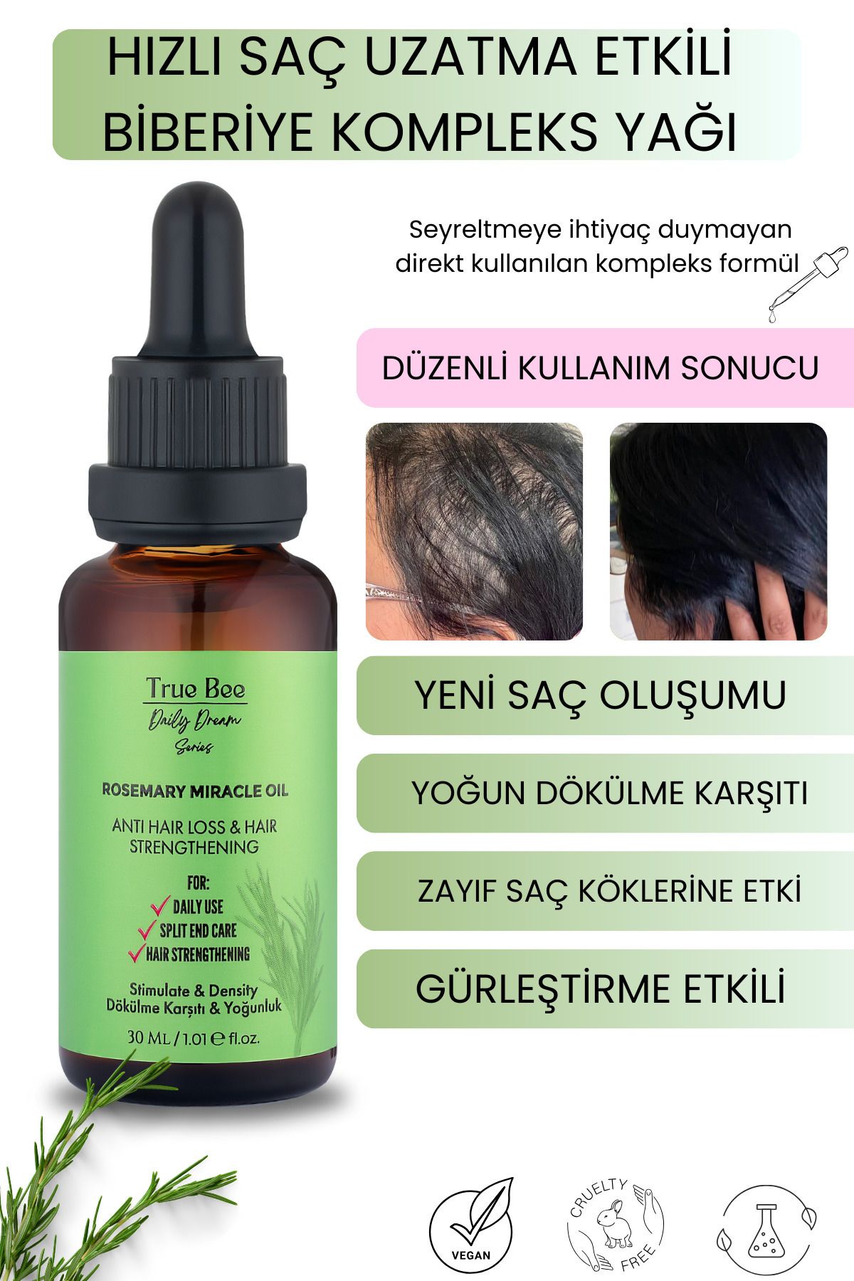 Daily Dream Series | Yeni Saç Oluşumu Ve Gürleştirme Etkili Biberiye Kompleks Saç Yağı 30 ml