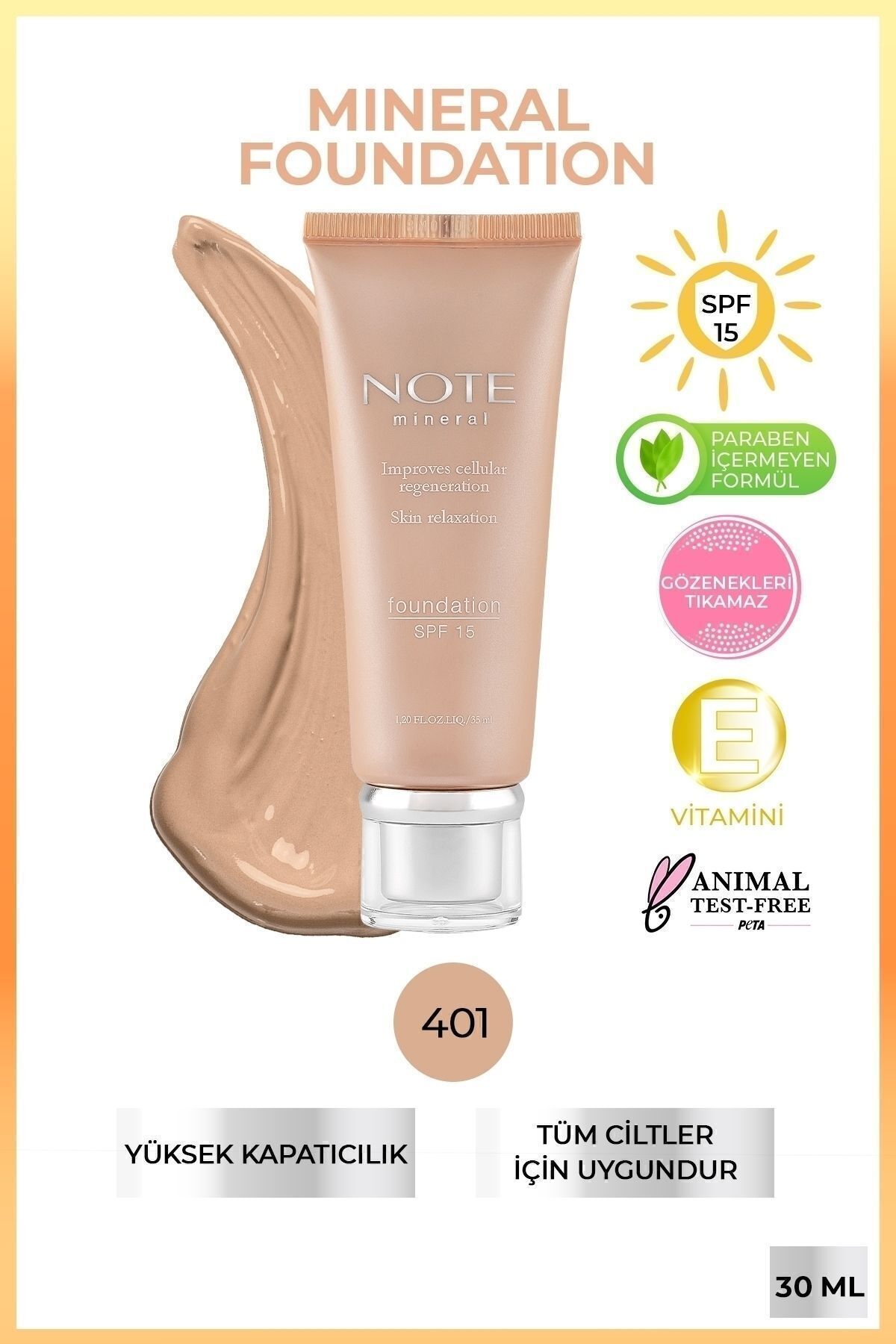 Mineral Foundation 401 - SPF 15 Yoğun Kapatıcı Saten Bitişli Fondöten