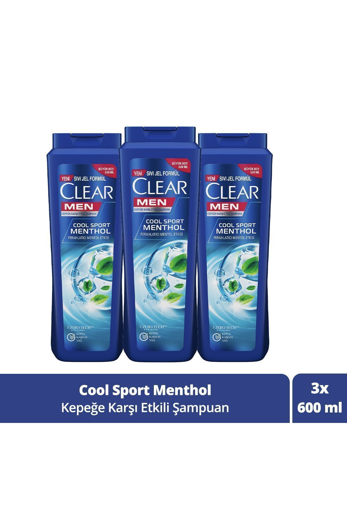 Men Kepeğe Karşı Etkili Saç Bakım Şampuanı Cool Sport Menthol Ferahlatıcı Mentol 600 ml X3