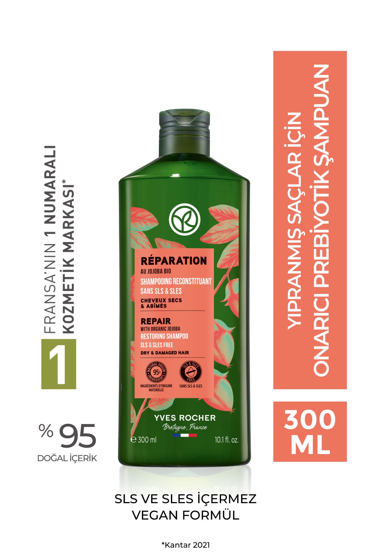 Yıpranmış Saçlar İçin (Reparation) Onarıcı Prebiyotik Şampuan -  Tuzsuz & Vegan-300 ml