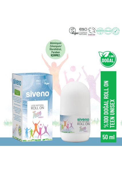 Siveno %100 Doğal Roll-On Unısex Deodorant Ter Kokusu Önleyici Bitkisel Lekesiz Vegan 50 ml