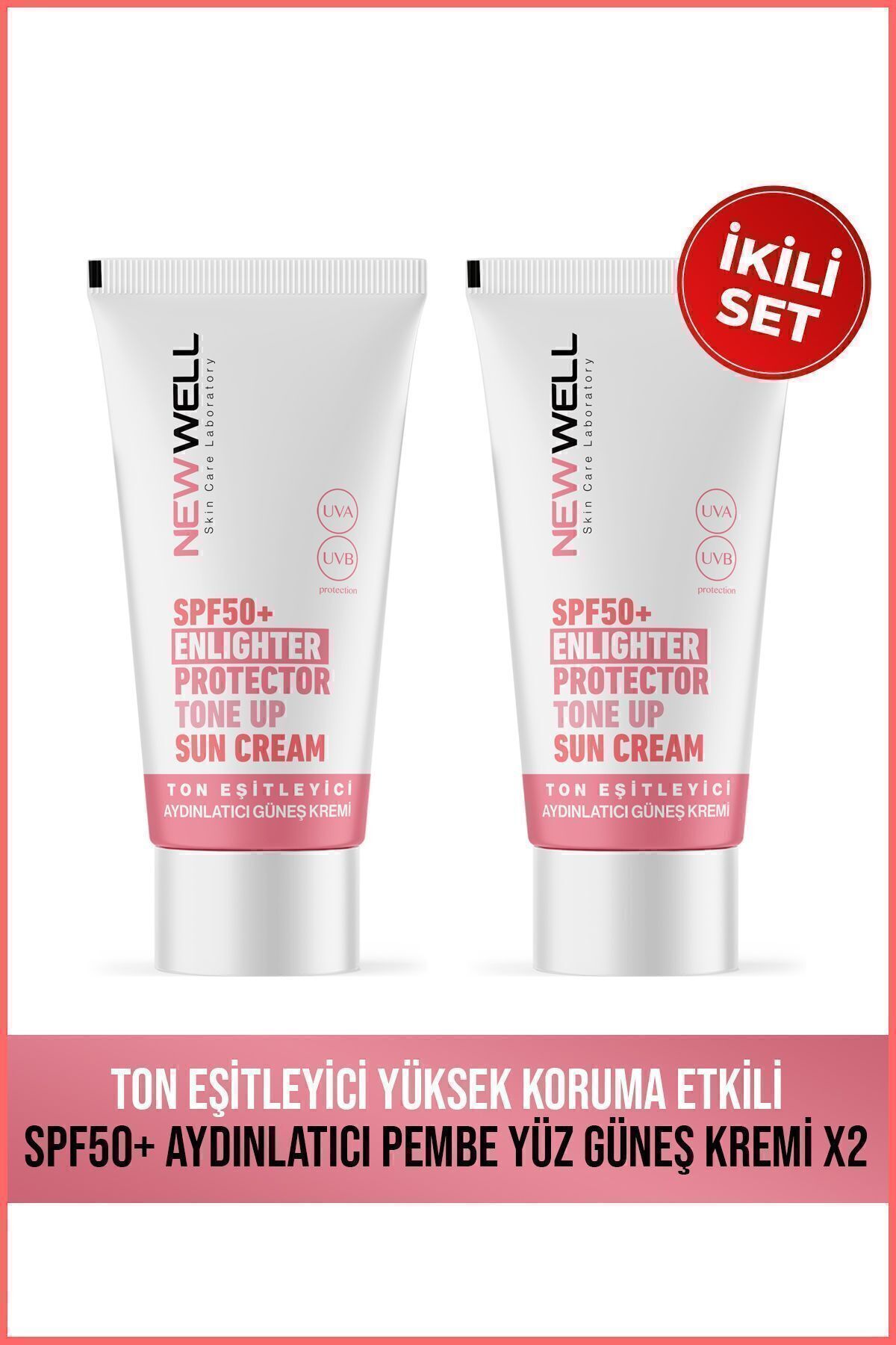 2 Adet Ton Eşitleyici Yüksek Koruma Etkili Spf50+ Aydınlatıcı Pembe Yüz Güneş Kremi 50 ML