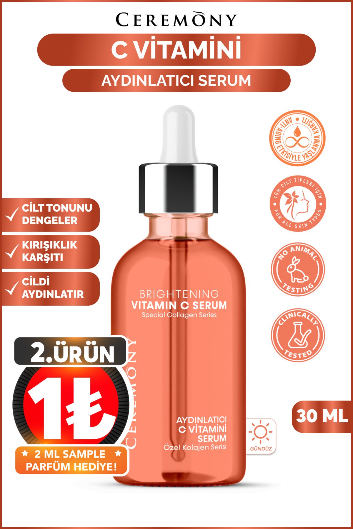 C Vitamini Aydınlatıcı Cilt Bakım Serumu 30 ml