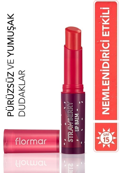 Flormar Shea ve Kakao Yağı İçeren Stik Renkli Dudak Nemlendiricisi (Çilek) - Lip Balm - 003 Strawberry - 8690604555383