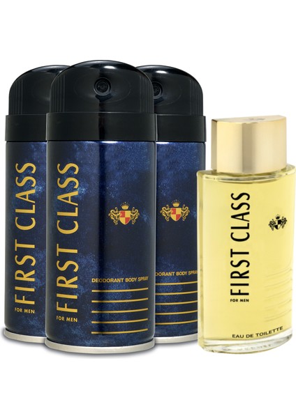 First Class EDT Erkek Parfüm 100ml + Deodorant 3x150ml Set