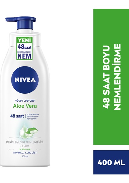 NIVEA Aloe Vera Vücut Losyonu 400ml, Normal / Kuru Ciltler için, Derinlemesine Nemlendirici Serum ve Aloe vera ile 48 Saat Vücut Nemlendirme