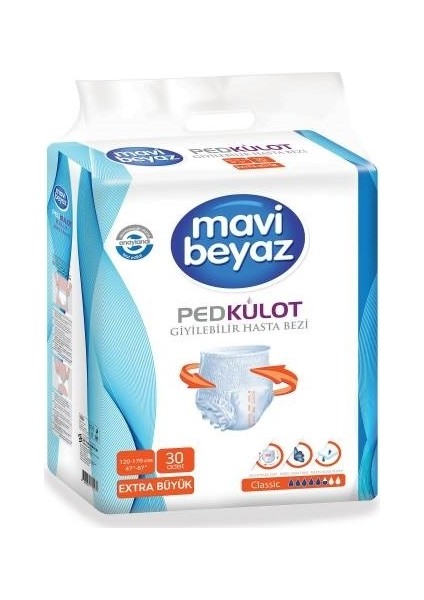 Mavi Beyaz Ped Emici Külot Hasta Bezi XL Extra Büyük x 4