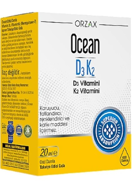 Orzax Ocean D3 K2 Vitamin Oral Damla 20ml