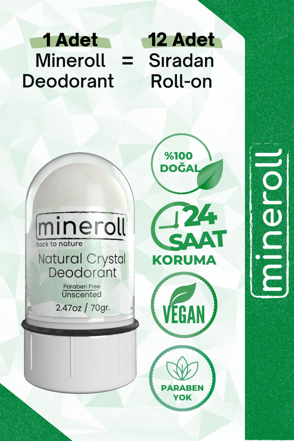 Mineroll Koltuk Altı Beyazlatıcılı Doğal Kristal Deodorant 70g