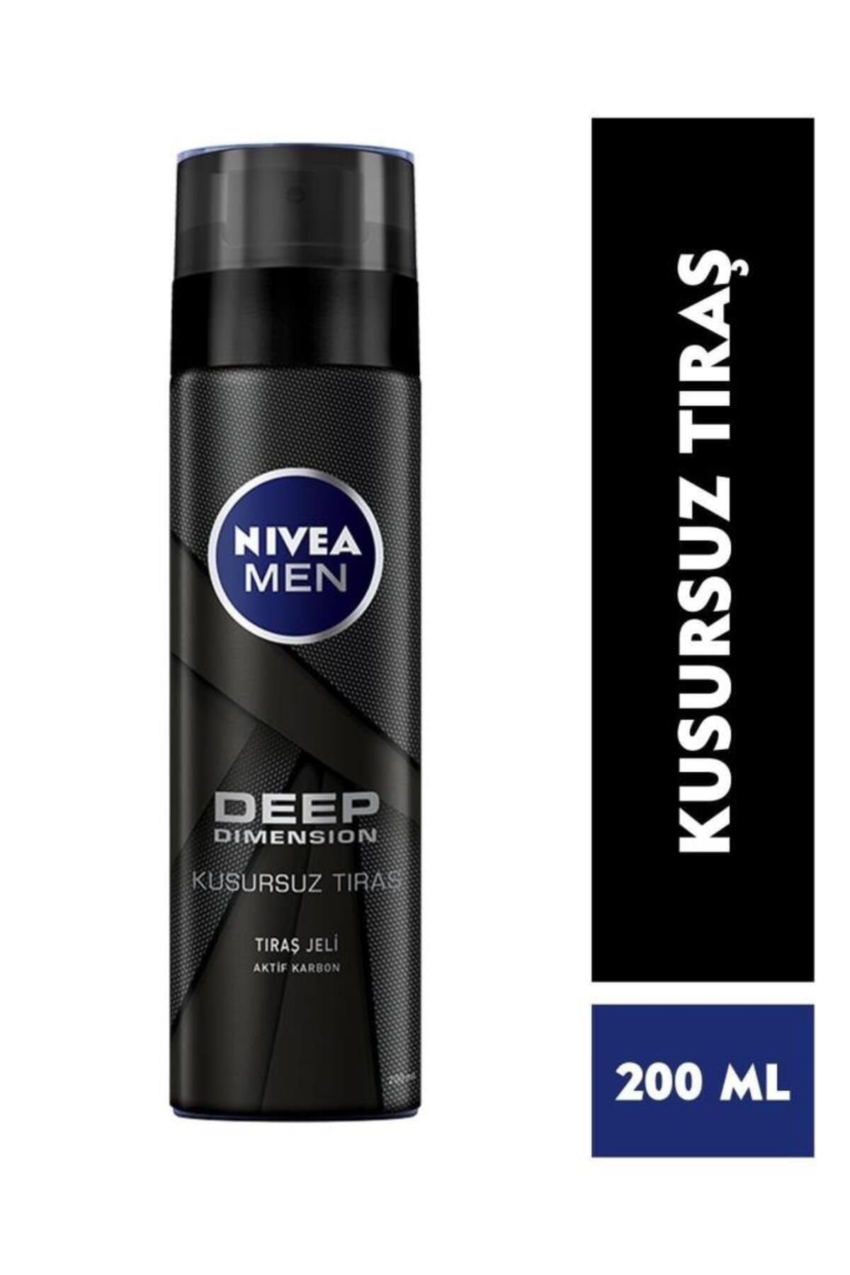 NIVEA Men Erkek Tıraş Jeli Deep Dimension 200ml, Kusursuz Tıraş, Aktif Karbon, Kaygan Tıraş Deneyimi