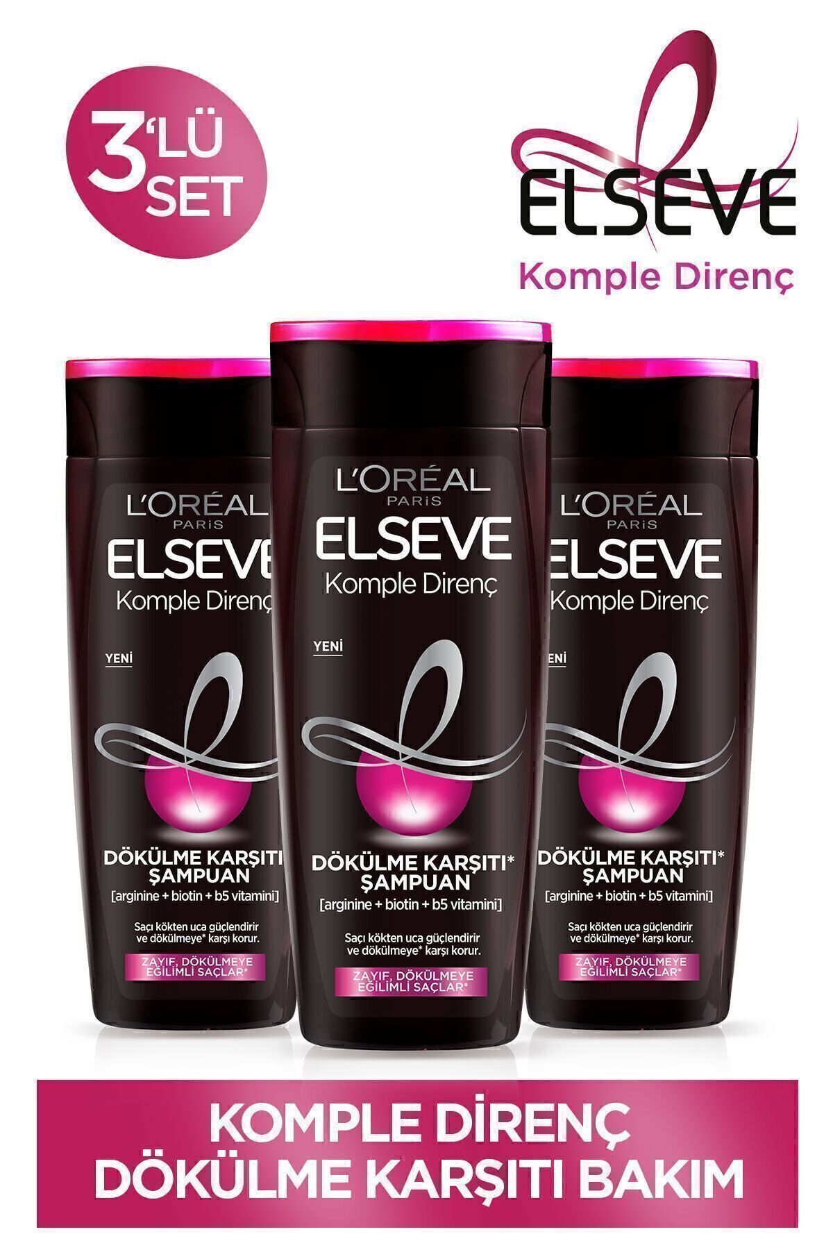 Elseve Komple Direnç Dökülme Karşıtı Şampuan 360 ml 3'lü Set