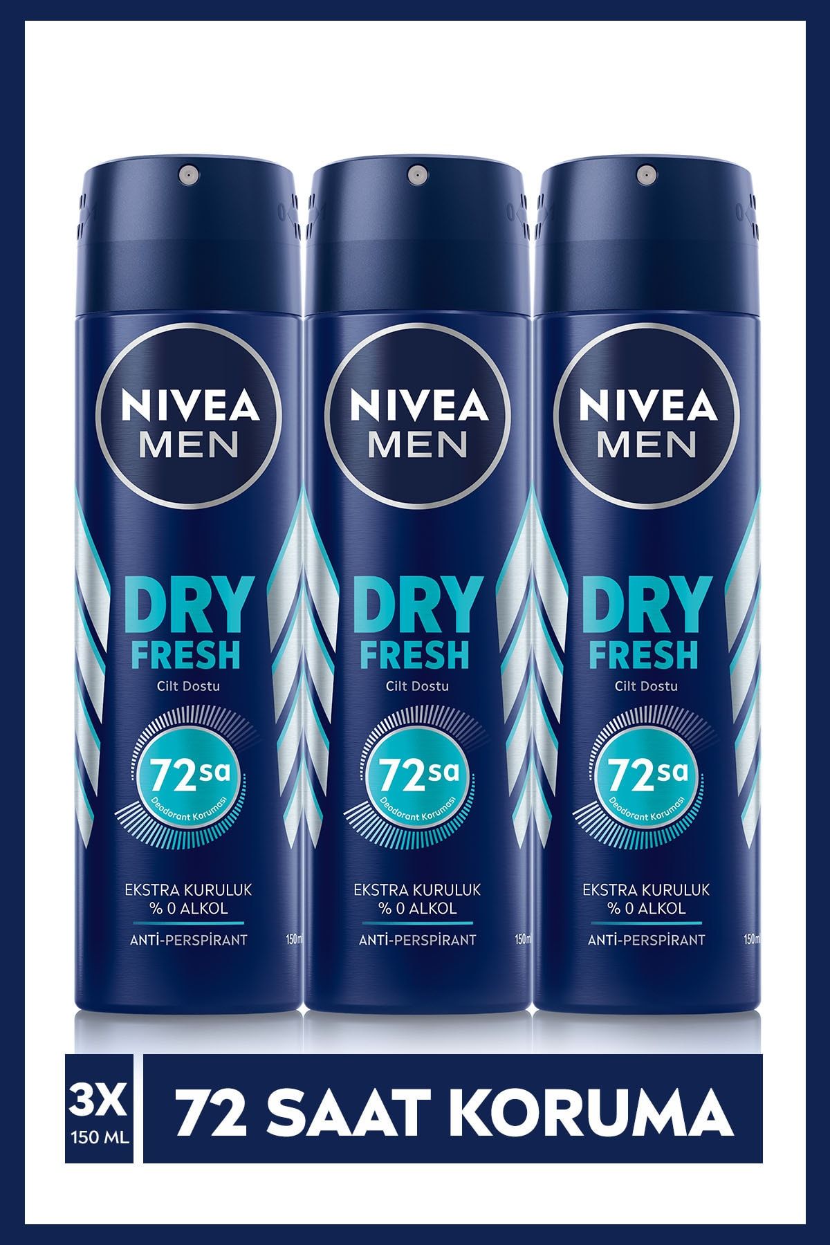 NIVEA Men Erkek Sprey Deodorant Dry Fresh 150 ml X3 Adet,72 Saat Anti-perspirant Koruma