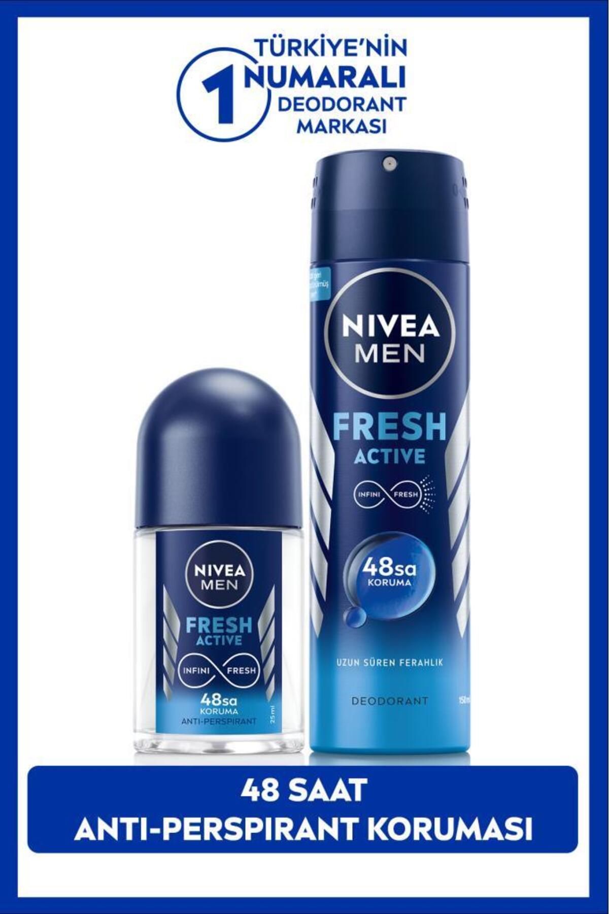 NIVEA Men Erkek Sprey Deodorant Fresh Active 150ml Ve Mini Roll-on Fresh Active 25ml