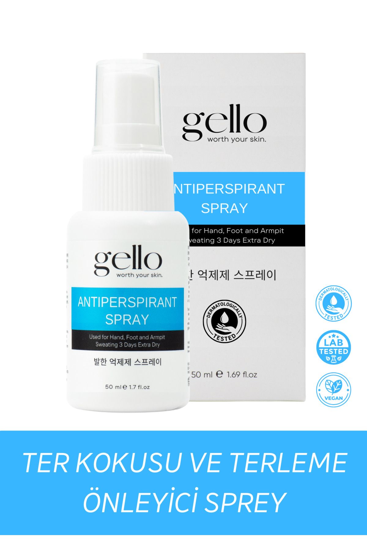 GELLO Terleme Ve Ter Kokusu Önleyici Sprey Deodorant Antiperspirant Unisex, El,ayak,koltuk Altı Ter Önleme