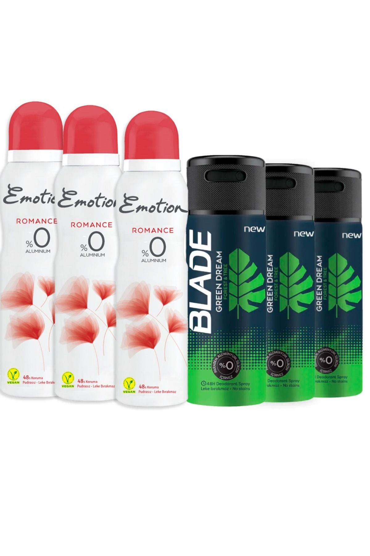 Blade Green Dream Erkek Deodorant 3x150 ml & Emotion Romance Kadın Deodorant 3x150 Ml