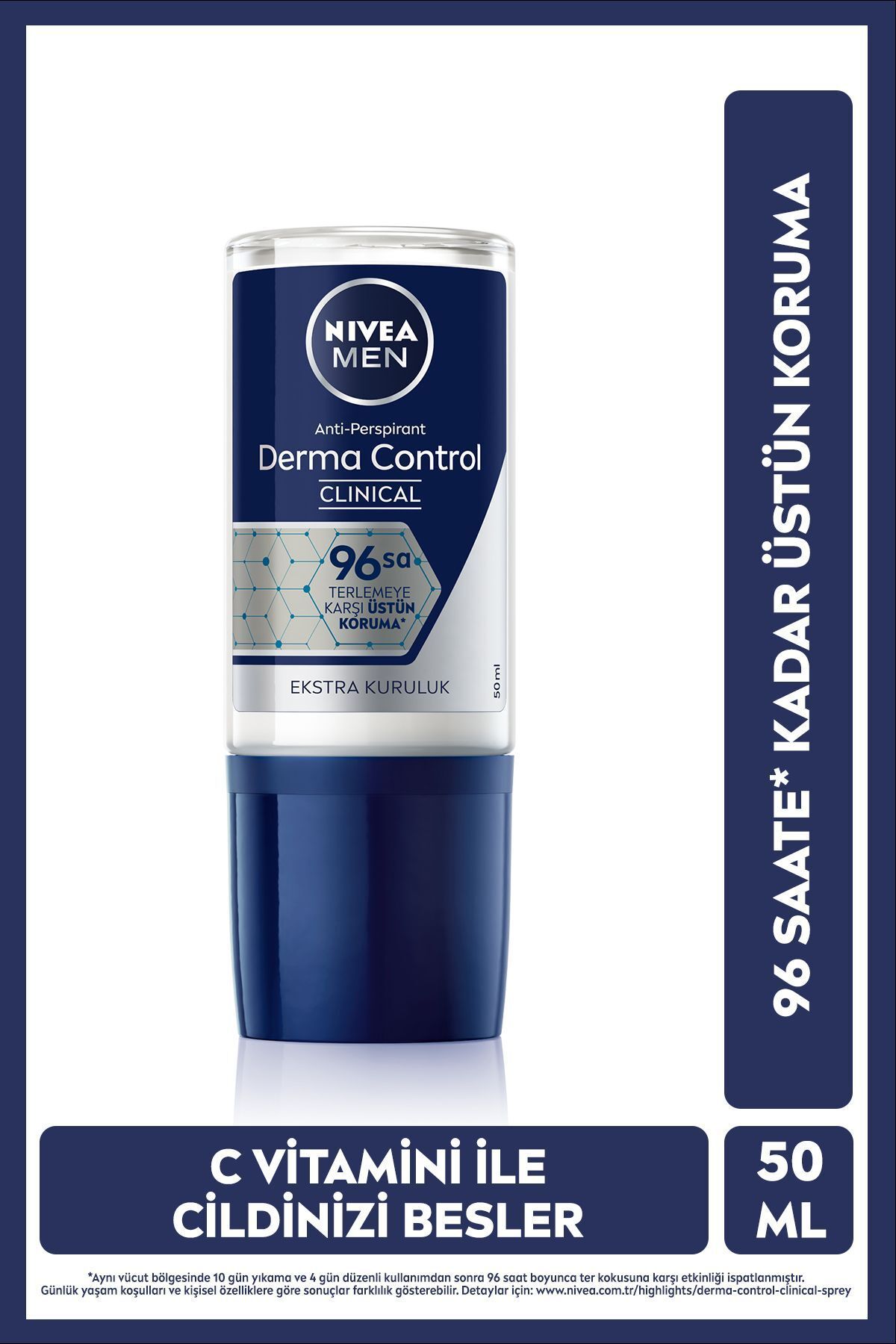 NIVEA MEN Derma Control Clinical Erkek Roll-on Deodorant 50 ml,96 Saat Anti-perspirant Koruma