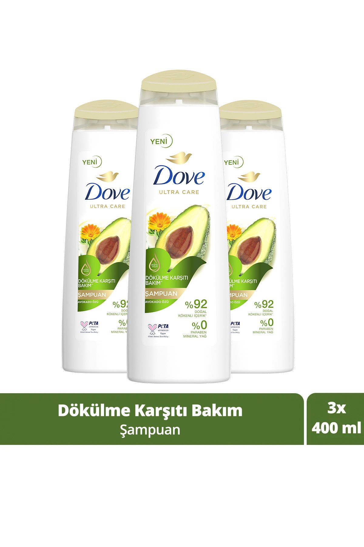 Dove Ultra Care Saç Bakım Şampuanı Dökülme Karşıtı Bakım Avokado Özü 400 ml X3 Adet