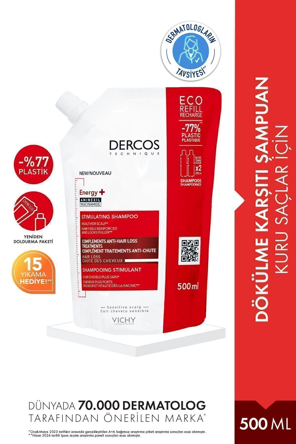 Vichy Dercos Energy+ Saç Dökülmesi Karşıtı Şampuan - 500 ML Yeniden Dolum Paketi