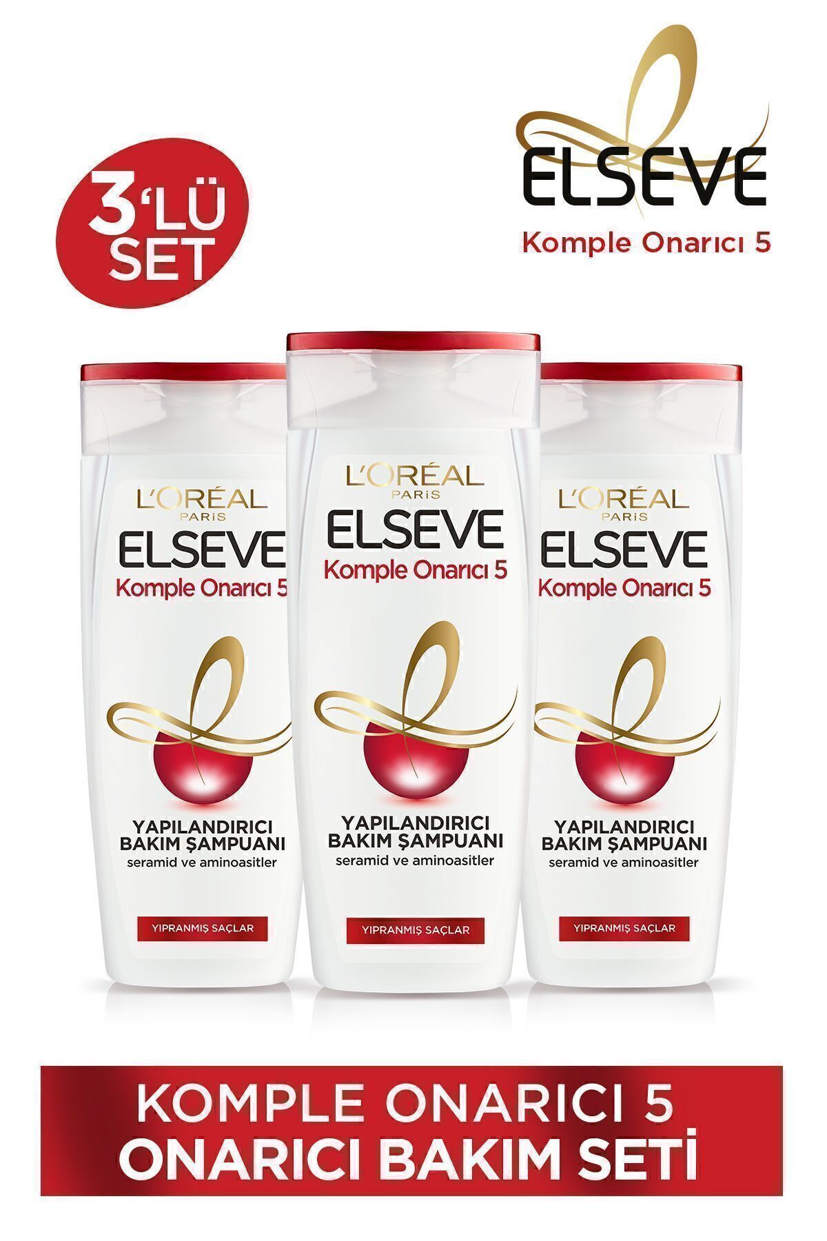 Elseve Komple Onarıcı 5 Yapılandırıcı Bakım Şampuan 360 ml 3'lü Onarıcı Saç Bakım Seti