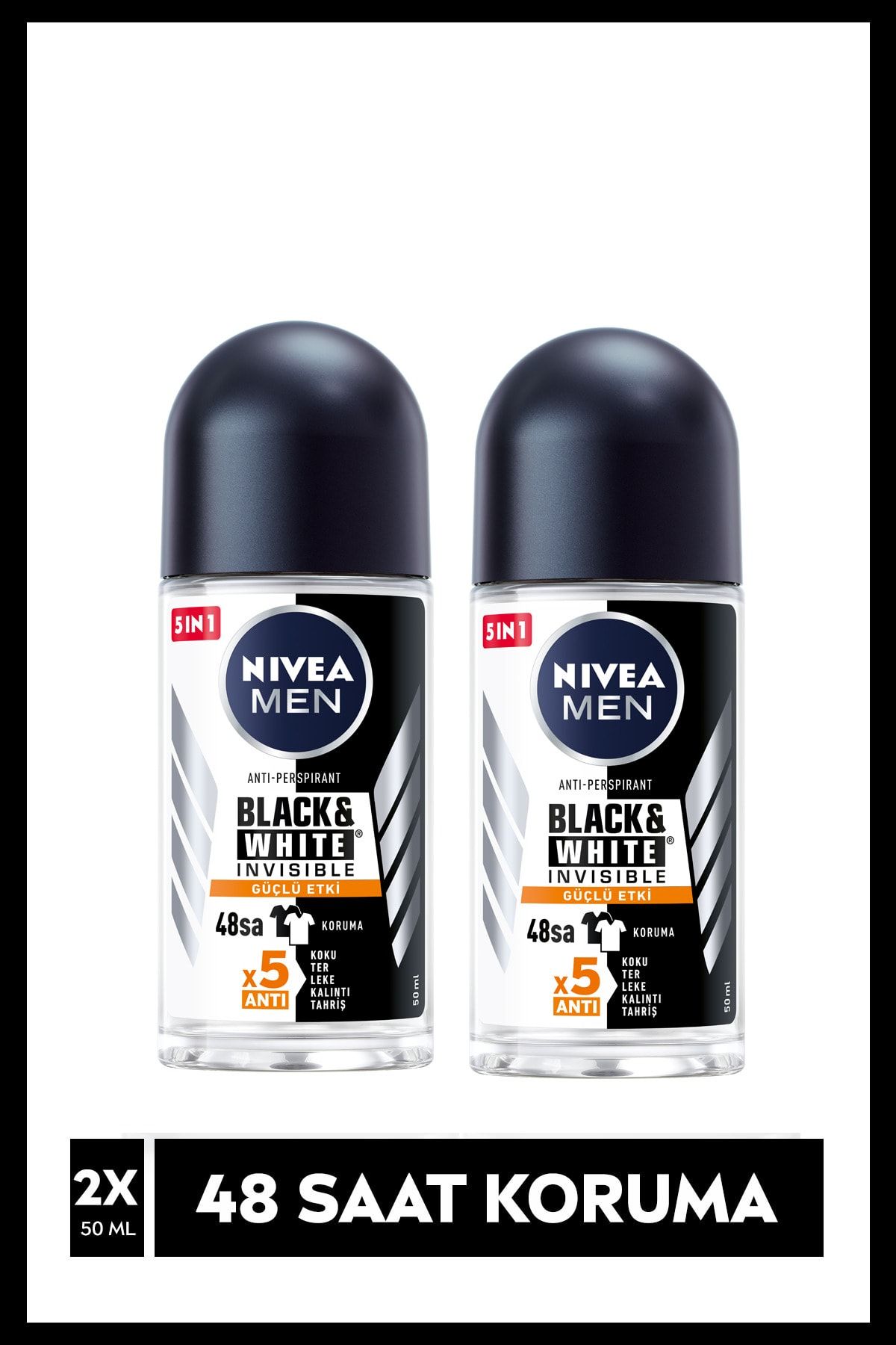 NIVEA Invısıble Black&whıte Power Roll On Deodorant 50ml Erkek 2'li Avantaj Paketi