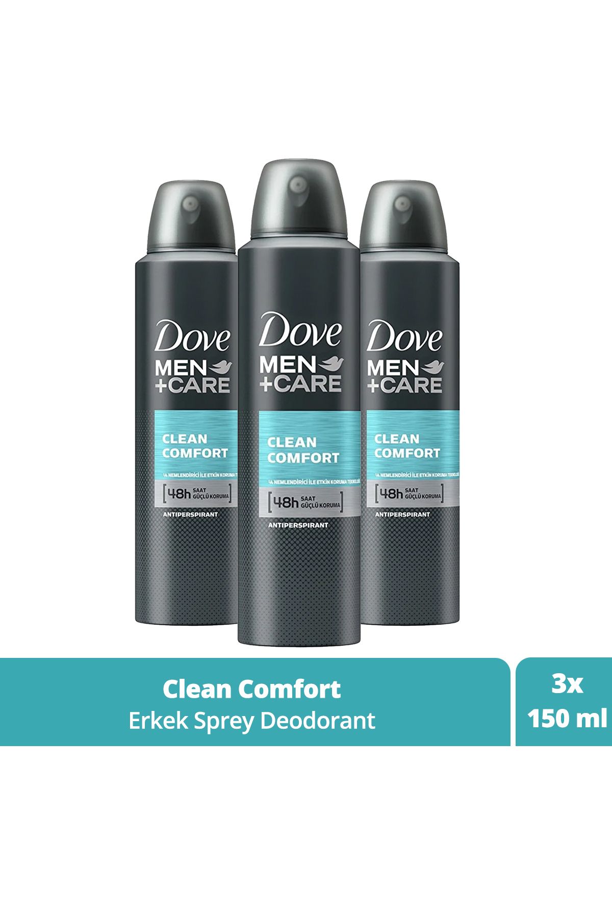 Dove Men Care Anti-perspirant Sprey Deodorant Erkek Clean Comfort 48 Saat Güçlü Koruma 150 ml X3