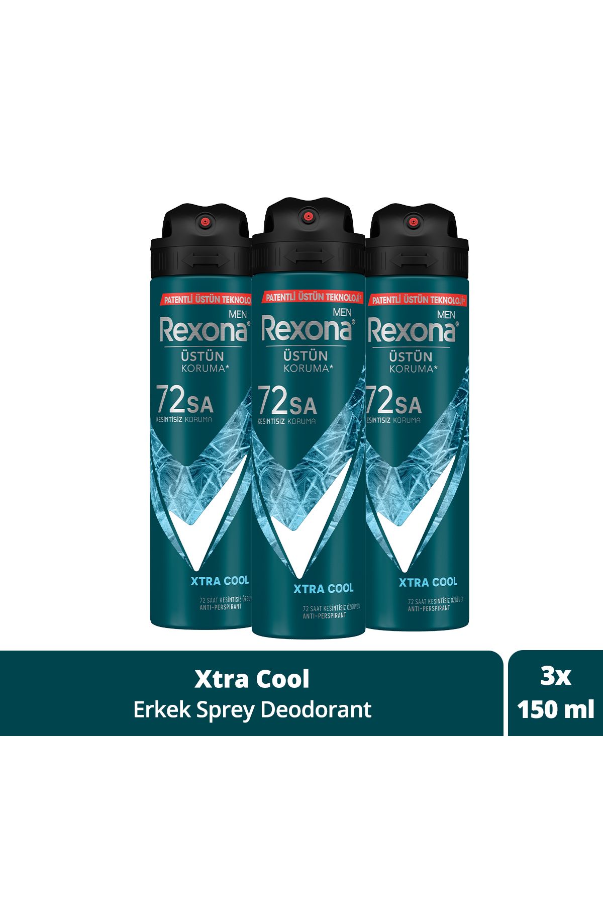 Rexona Men Erkek Sprey Deodorant Xtra Cool 72 Saat Kesintisiz Üstün Koruma 150 ml X3