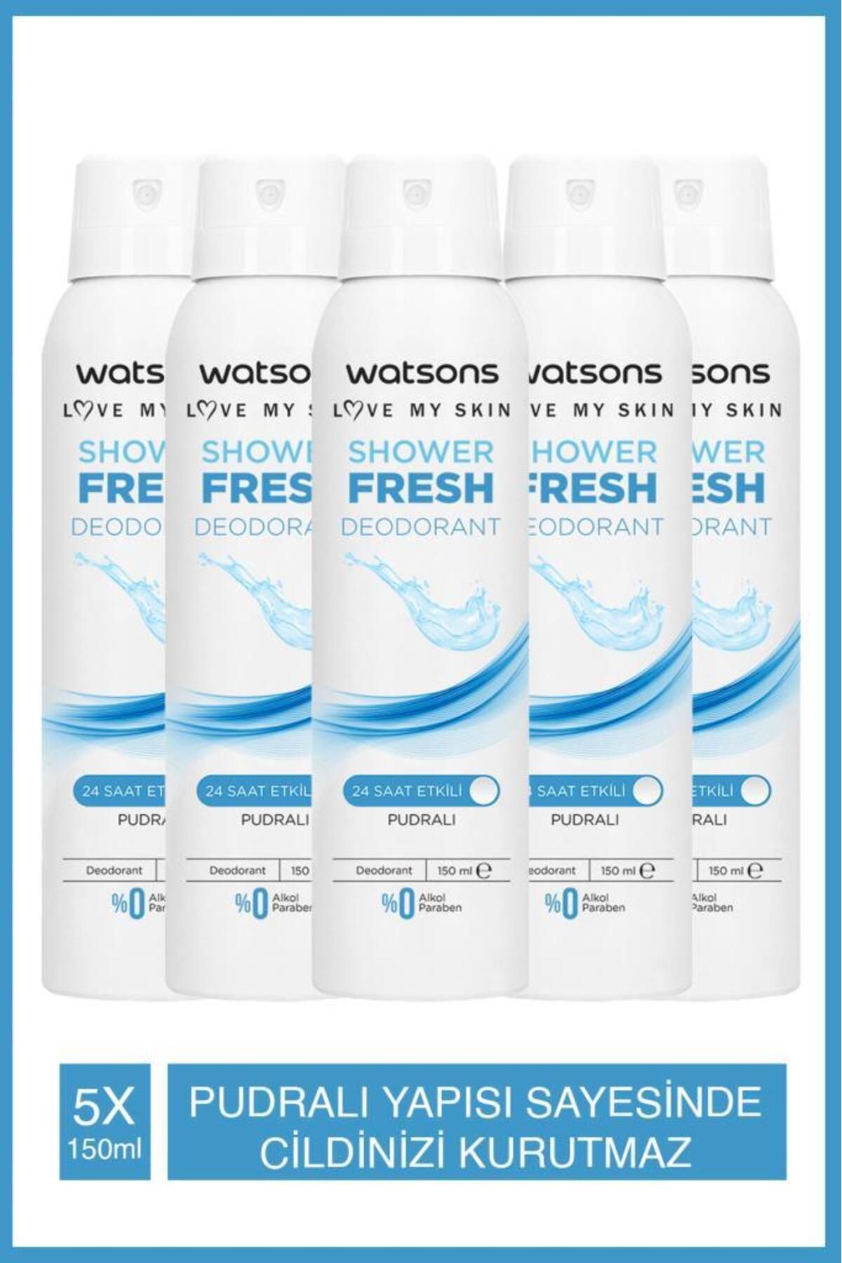 Watsons Shower Fresh Kapksz Deo Sprey Pudrlı 150ml X5 Adet