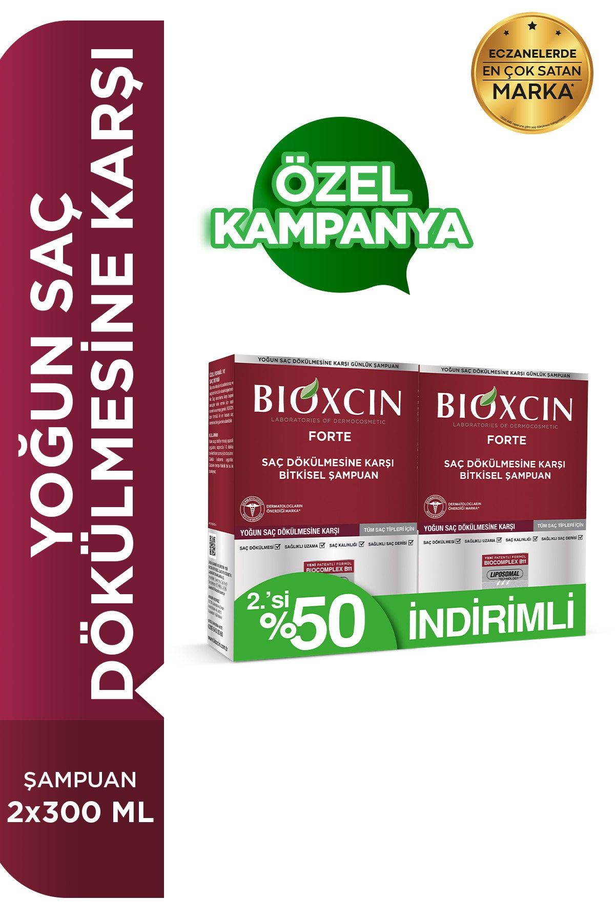 Bioxcin Forte Saç Dökülmesine Karşı 2'li Şampuan 300 ml