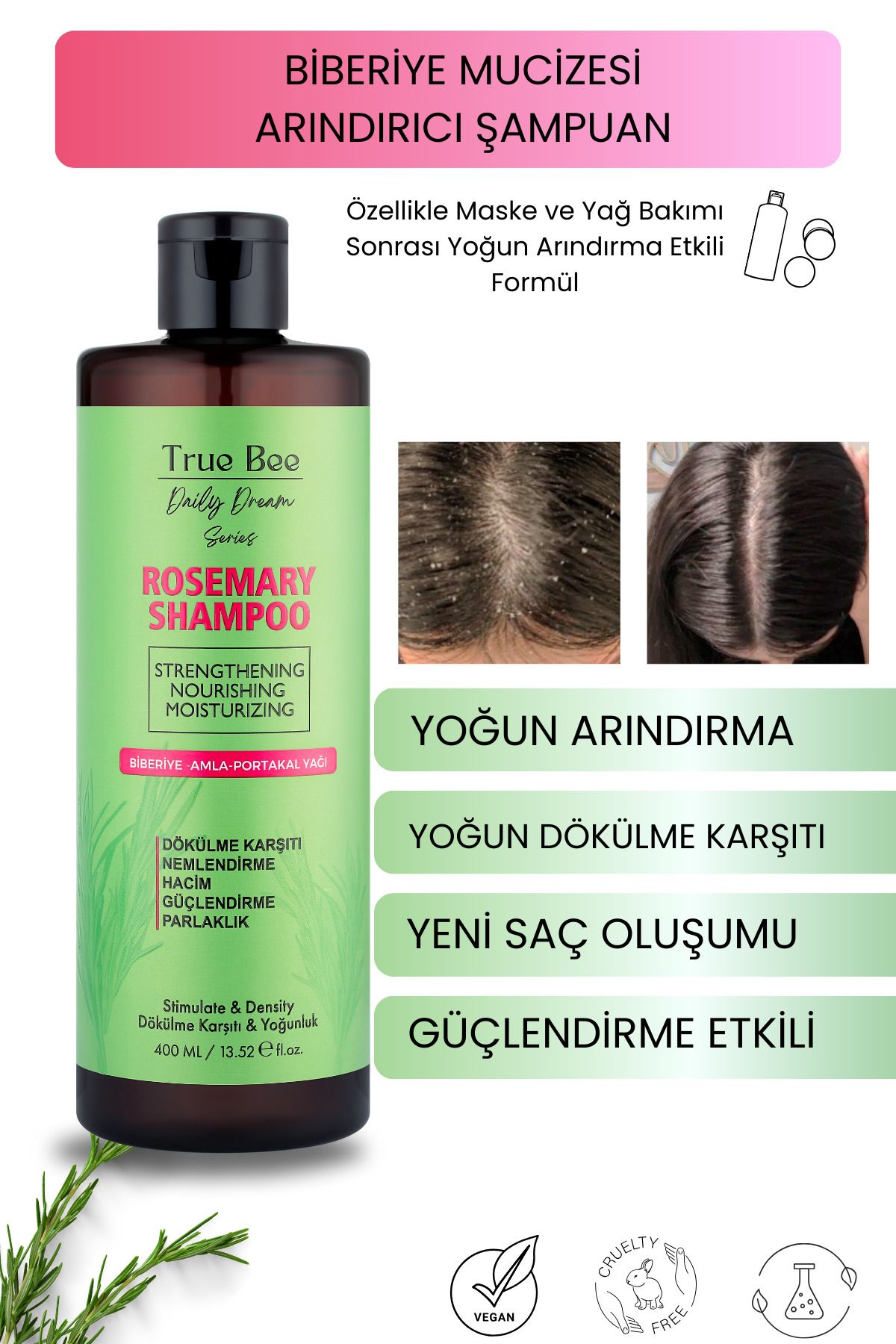 True Bee Daily Dream Series | Saç Kökü Güçlendirme Etkili Biberiye Şampuan 400 ml