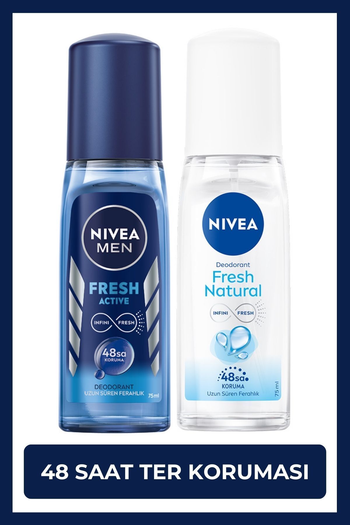 NIVEA MEN Erkek Pump Deodorant Fresh Active 75ml ve Kadın Deodorant Fresh Natural 75ml, 48 Saat Ter Koruma