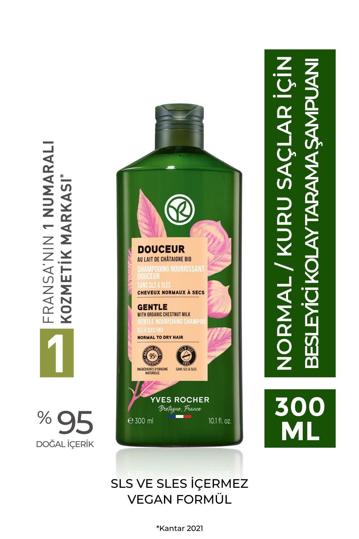 Yves Rocher Normal/Kuru Saçlar İçin (Doucer) Besleyici Kolay Tarama Şampuanı - Tuzsuz & Vegan-300 ml