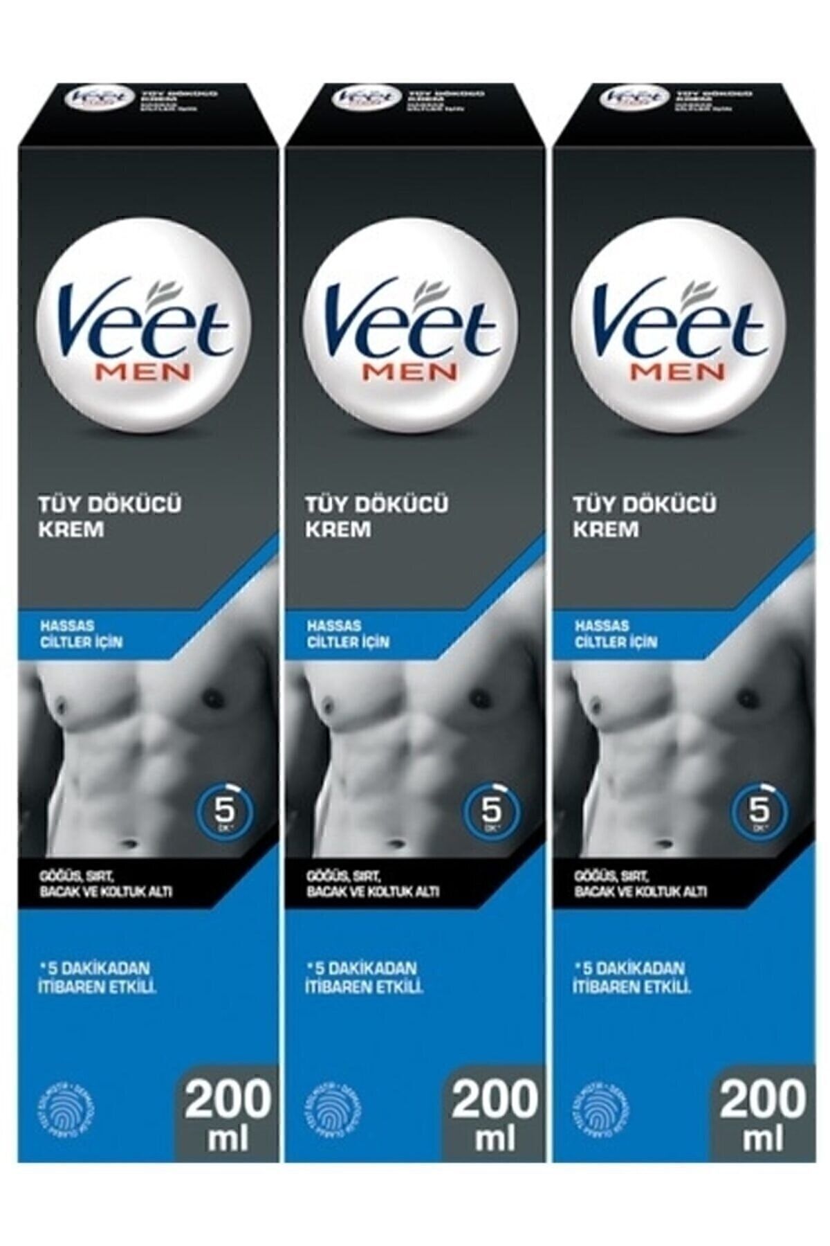 Veet Men Erkeklere Özel Tüy Dökücü Krem Hassas Ciltler İçin 600 ml (200ml x 3 Adet)