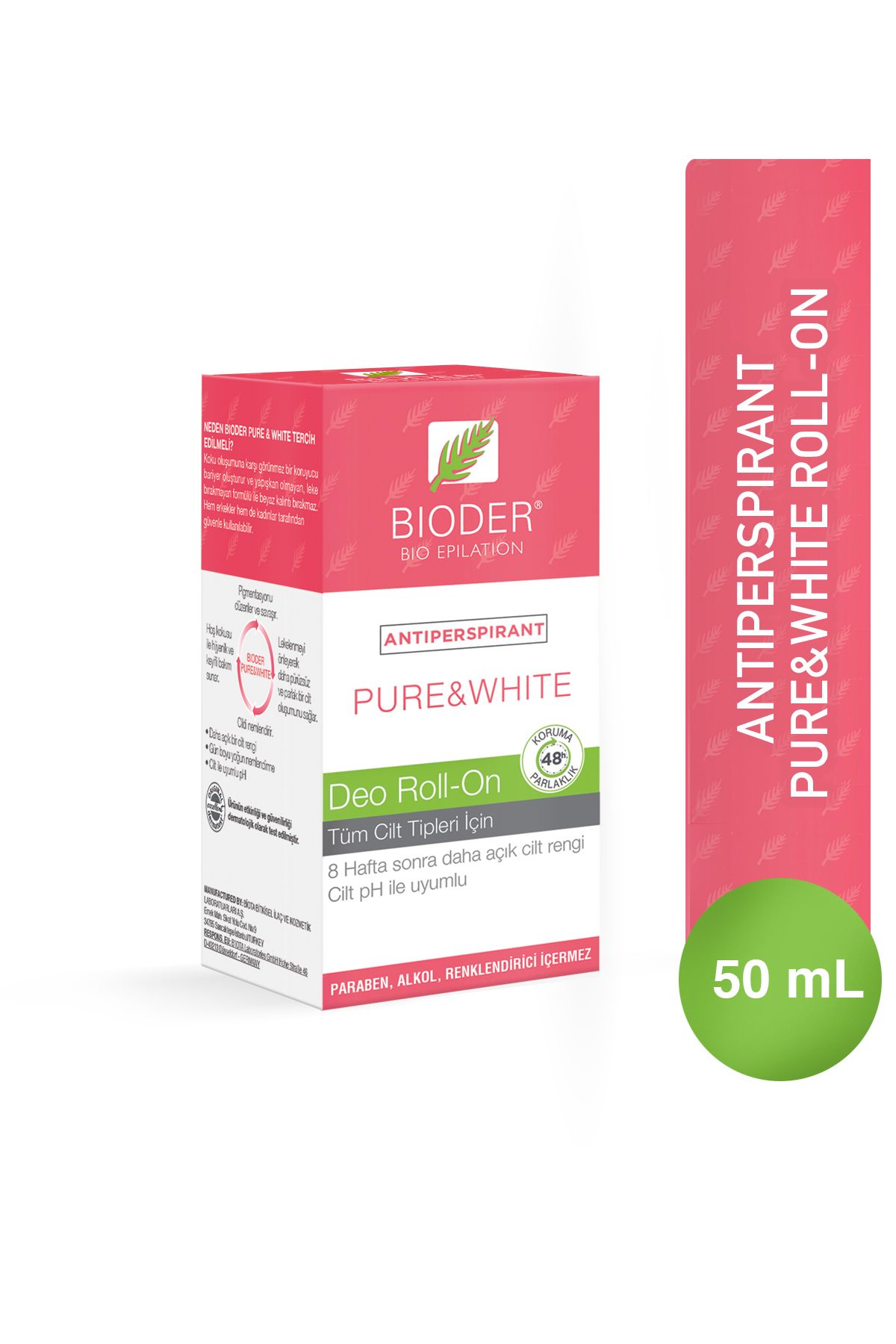 Bioder Pure & White Roll - On 50 ml Antiperspirant Terleme Önleyici - Kol Altı Beyazlatıcı Mucizevi Etki