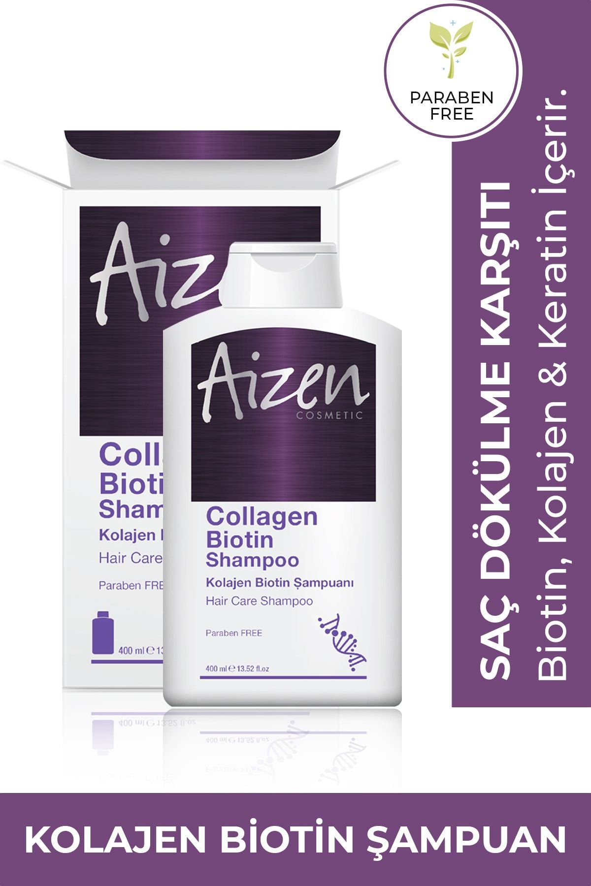 Aizen Kolajen Biotin Şampuan - Dökülme - Uzatma - Saç Kökleri - Genel Bakım - Collagen Shampoo - 400ml