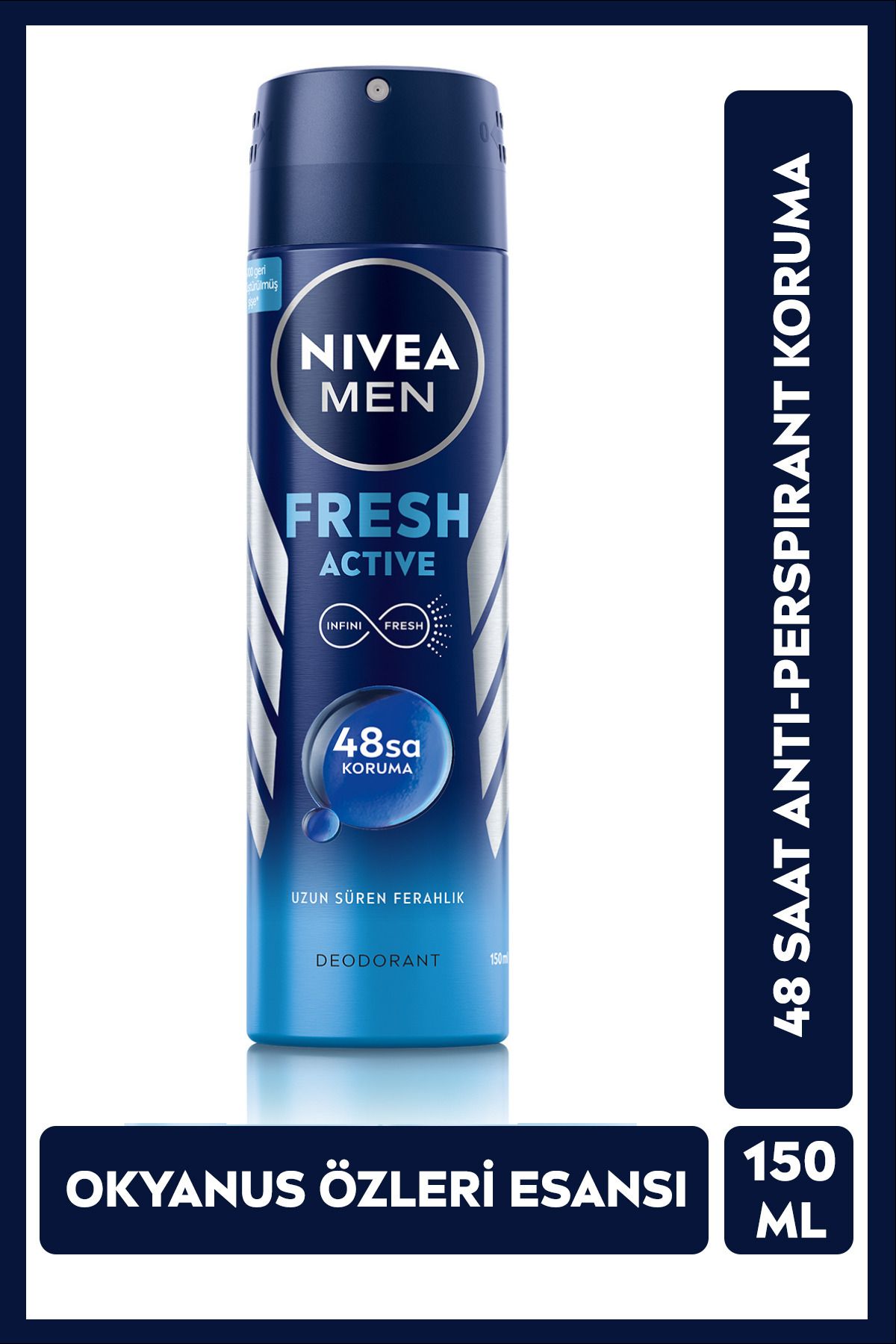 NIVEA MEN Erkek Sprey Deodorant Fresh Active 150ml, Ter Kokusuna 48 Saat Etkili, Erkeksi Koku, Ferahlık